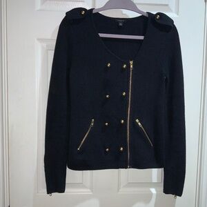 Ann Taylor Military Navy Blue Merino Wool blend double breasted Cardigan